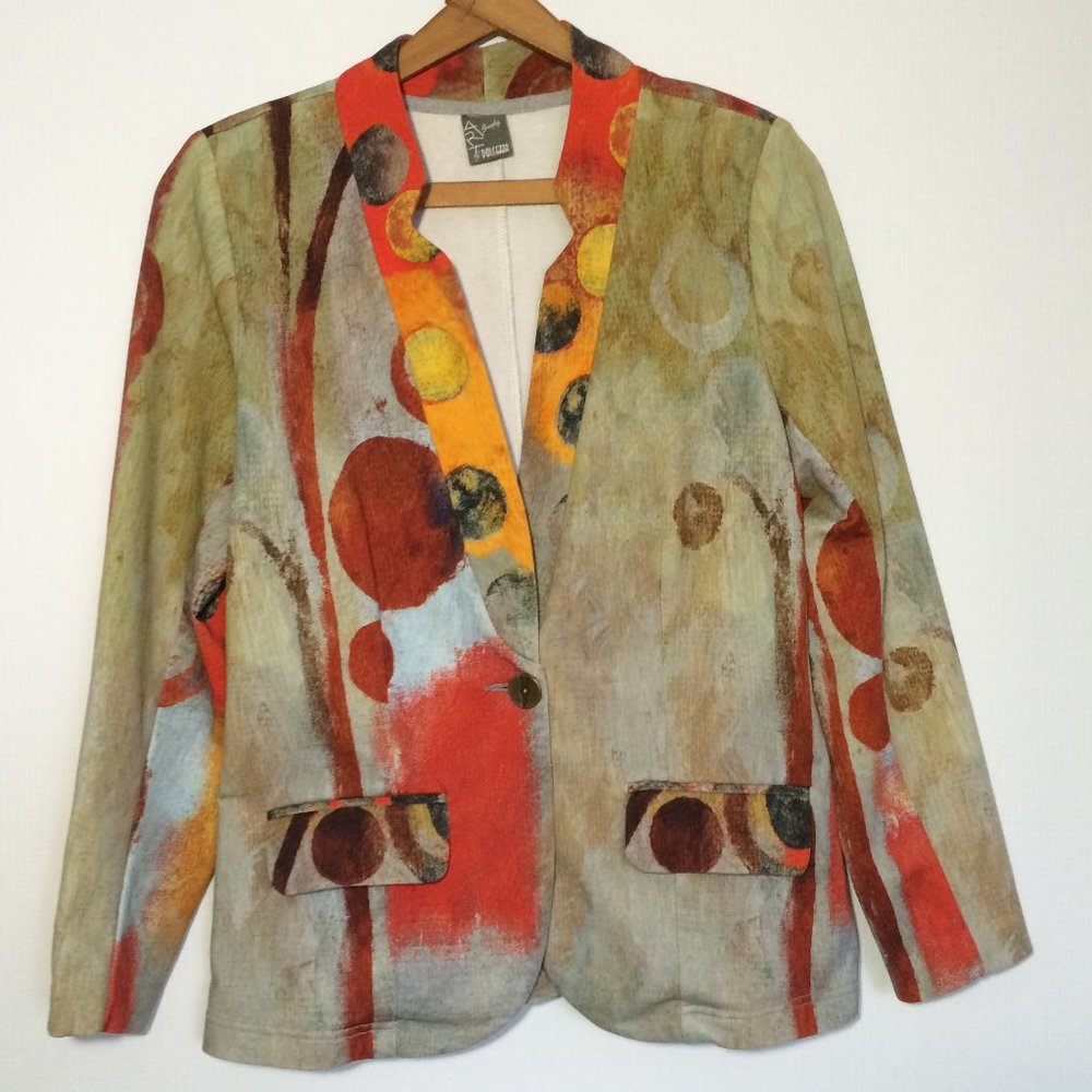Dolcezza Simply Art Womens Jacket Medium Multicolor Circle Print Long Sleeve